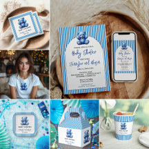 Cute Blue Teddy Bear Vintage Baby Boy Shower 
