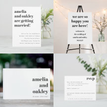 Bold Minimalist Black White Retro Simple Wedding