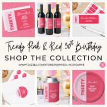 Trendy Bold Pink and Red 30th Birthday Supplies