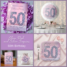Glam Chic Pink and Silver Sequin 50th Birthday