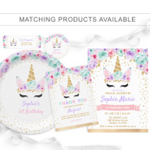 Gold Teal Pink Purple Unicorn 1st Birthday