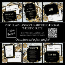 Black and Gold Art Deco Floral Wedding