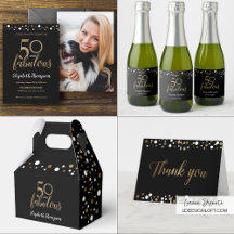 50 and fabulous Modern Black Gold Confetti