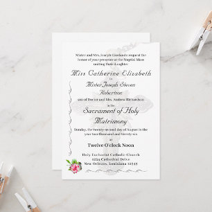 Cartão RSVP Casamento Nupcial Rosa Católico
