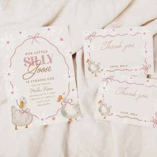 Cartão De Agradecimento Aniversário do Bobo Rosa Ganso do Arco