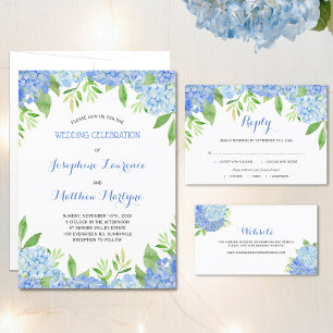 Convites Casamento Floral Azul Hydrangea