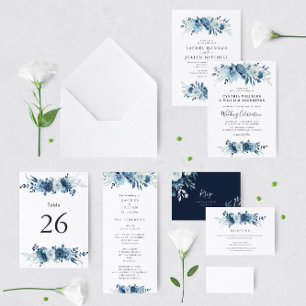 Convites casamento com flores de aquarela azul elegante