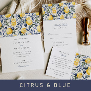 Cartão De Informações Citrus & Blue Azulejo Informações sobre Casamento