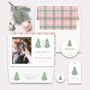 Etiqueta Para Presente Feriados de Natal Clássicos Rosa Vermelhos e Feliz