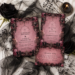 Convites Casamento Gótico Rosa Caprichoso
