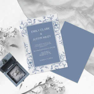 Convites Casamento Elegante Azul-Dusty Floral