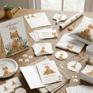 Cartão De Informações Fox Chá de fraldas Nova Fralda Raffle