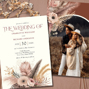Boho Pampas Grass Terracotta Convite Para Casament