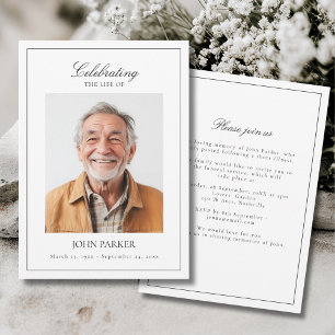 Convites Elegante Celebração Minimalista da Vida Funeral Fo