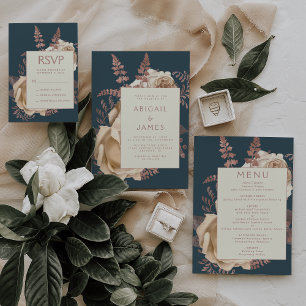 Cartão De Informações Elegante Floral Ivory Rosa Dourado Teal Wedding RS