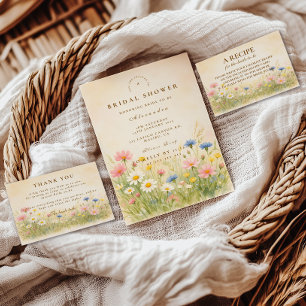 Convites Chá de Bebê de Campo com Flores Silvestres em Aqua