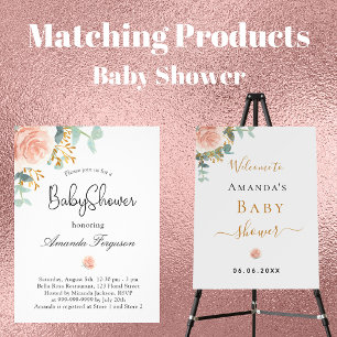 Cartão Postal De Convite Chá de fraldas rosado, abelha floral verde