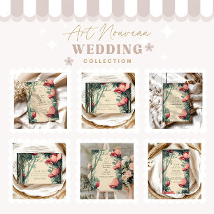 Reserve A Data Floral Verde Dourado Art Nouveau