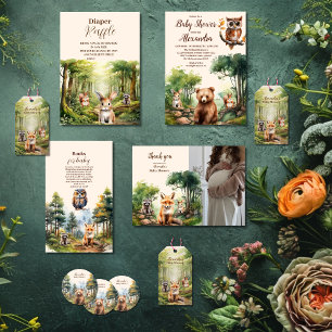 Cartão De Informações Livros de Chá de fraldas de Animais da Floresta pa