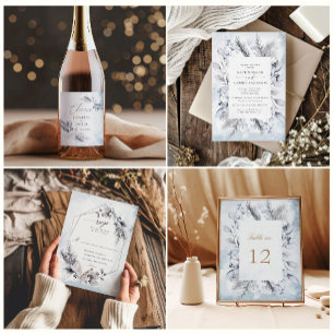 Convites Casamento De Folhagem De Cor De Água De Inverno Az