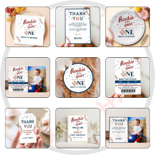 Adesivo Rookie do Ano do primeiro aniversario Baseball