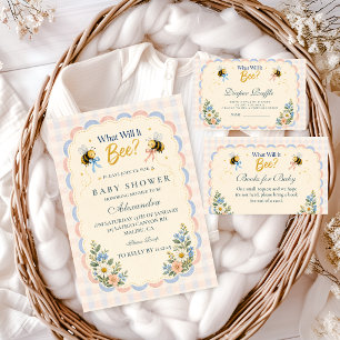 Cartão De Informações Sorteio de Fraldas Personalizado Gingham What Will