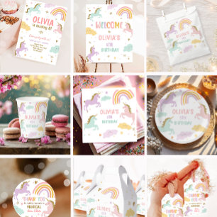 Convites Unicorn Birthday - Partido do Unicórnio Mágico do 