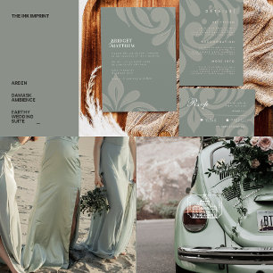 Convites Casamento tema damasco Clássico de Oliva Terrestre