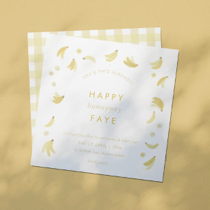 Convites Nana Yellow Gingham Banana Party Aniversário