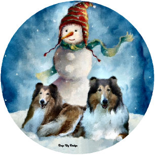 Cartão De Festividades Rough Collie com Snowman no Natal