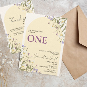 Convites Foto de primeiro aniversario estético de flor selv