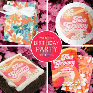 Convites Dois Groovy Colorful Girly Birthday