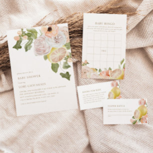 Convites Chá de fraldas de Verão de Limonada Rosa Moderna