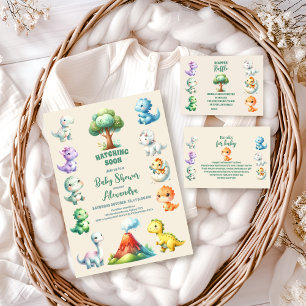 Convites Chá de fraldas de Aquarela de Ovo Dinossauro