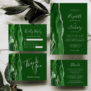 Cartão RSVP Casamento de Prata Verde Agate Hunter