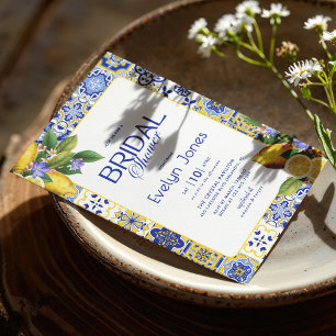 Convites Azulejo azul-mosaico italiano Limões Chá de panela