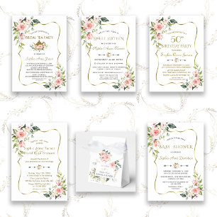 Convites Watercolor Blush Cream Flowers Bloom Casamento