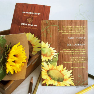 Convites Watercolor Sunflower Rural Wedding