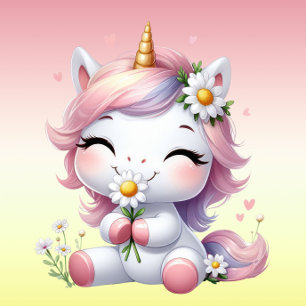 Papel De Presente Unicórnios e margaridas, festa de aniversário infa