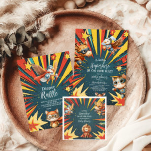 Convites Chá de fraldas de Super-Herói de Animais Divertido