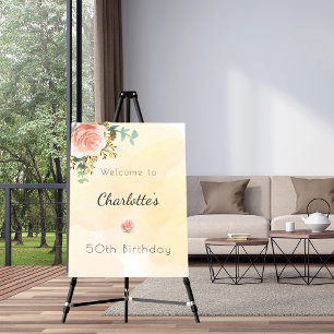 Cartão Postal De Convite 50.o aniversário de ouro floral rosa eucalipto ver