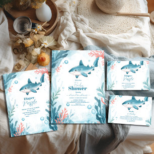 Convites Tubarão sob o Chá de fraldas de animais marinhos