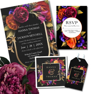 RSVP de Casamento Floral de Outono Escuro