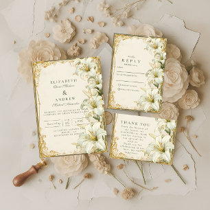 Cartão RSVP Casamento Elegante Lírio Branco