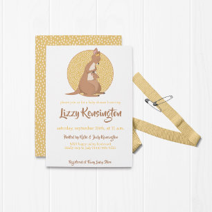 Convites Padrão Rosa Chá de Garota Canguru