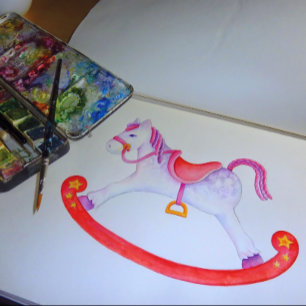 Convites Belado Chá de fraldas aqua, cavalo de balanço, beb