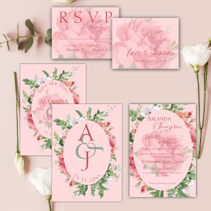 Íman Convite bonito de Casamento Rosa Floral 
