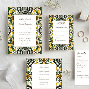 Caixinha De Lembrancinhas Casamento de azulejo Mediterrâneo verde-amarelo