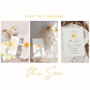 Convites sol primeiro aniversario aquarela amarelo sol mode