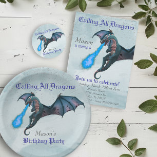 Adesivo Festa de aniversário de Dragão Azul